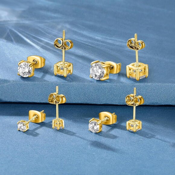 Hypoallergenic Titanium Cubic Zirconia Stud Earrings Set - 5 Pairs, Nickel Free, - Picture 6 of 8